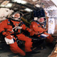 JERRY LINENGER AND MARSHA IVINS ON THE MIDDECK DURING LAUNCH PREPS (TCDT)